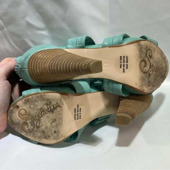 Seychelles Mother of Pearl Mint Leather Heels Sandals Size 6 Colorful Zipper - Picture 6 of 7